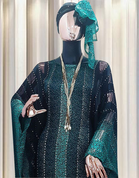 Elegant Party Dress in Abaya Style with Dubai Stripe Print